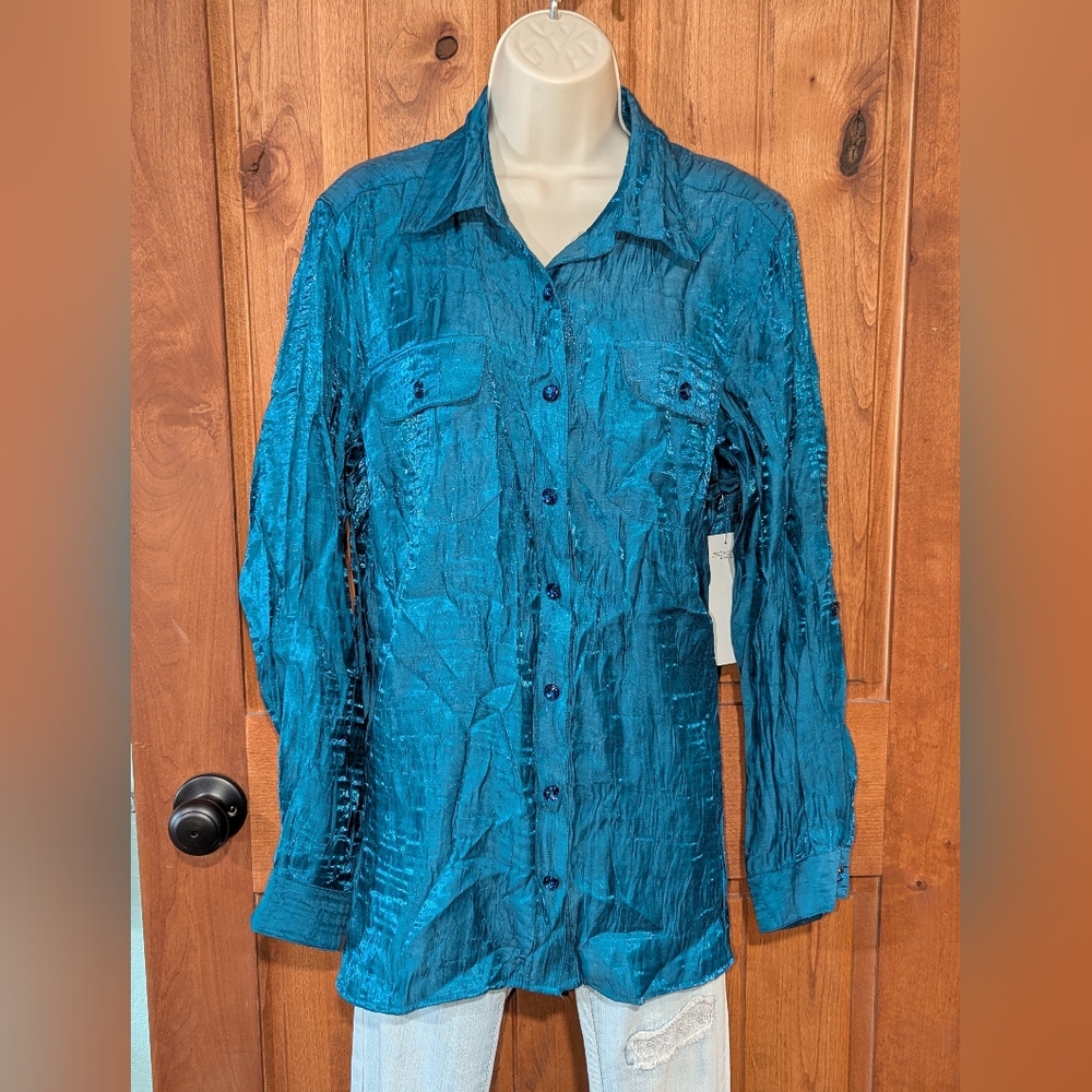Notations Teal Button-Up Blouse‎